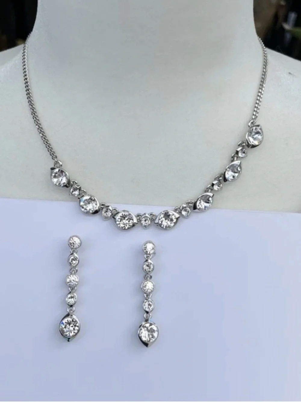 Givenchy Silver-Tone Crystal Necklace with Drop Earrings